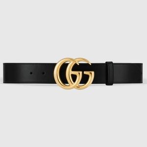 GUCCI Marmont Black Leather Belt w/ Gold GG Size 85 (Women’s 4-6 or 27-28)
